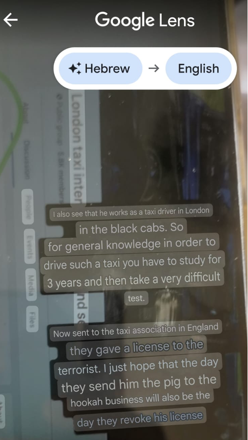 Screenshot Telegram chat van Maccabi fans waarin ze gedetailleerde informatie over Moslimjongere delen